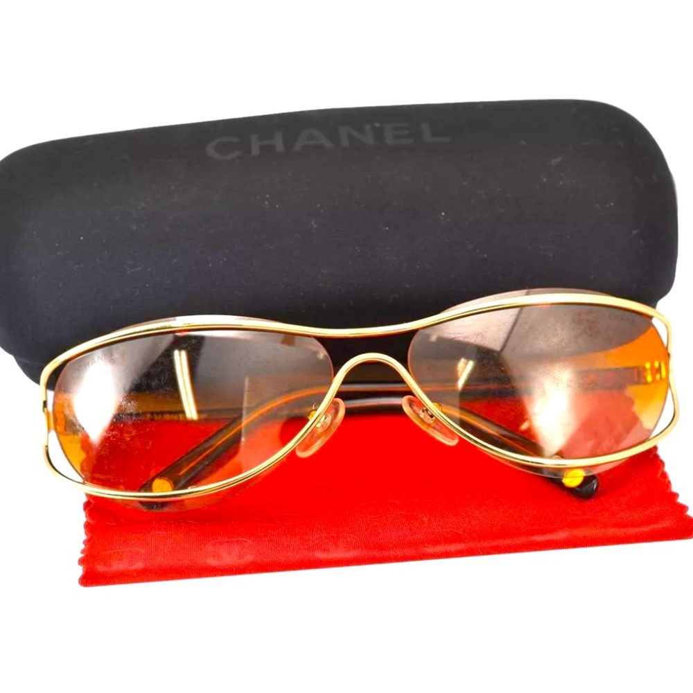 CHANEL Titanium Frame Sunnies with Orange Gradient Lenses EUC